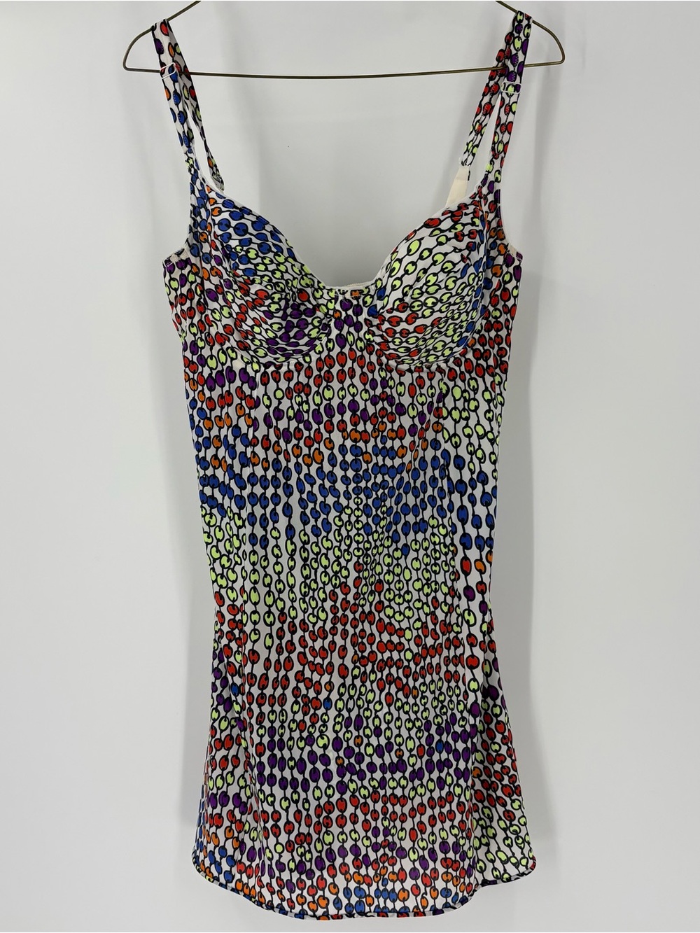 VTG Retro 50s 60s Vanity Fair Abstract Multicolor Slip Tank Dress Bra Sexy 36C S